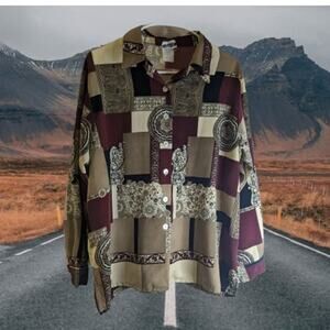 BonWorth Large Petite long sleeve button down polyester blend multi color top.